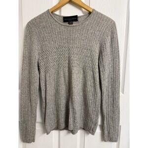 Geoffrey Beene 100% Cashmere Sweater Gray Ribbed Knit Pullover Preppy Women's M